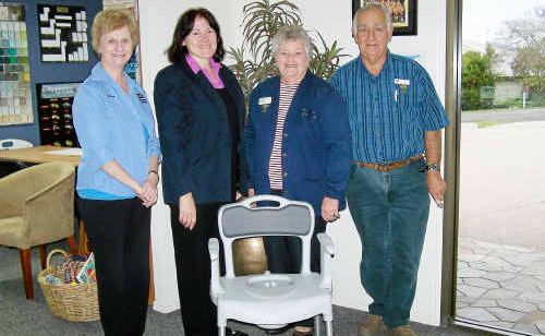 SCIC secretary Mary Brown (left) and vice-president Rae Gate (second left) accept the new height adjustable commode from Gympie National Seniors secretary Shirley Lund and president Colin Wessling. SCIC secretary Mary Brown (left) and vice-president Rae Gate (second left) accept the new height adjustable commode from Gympie National Seniors secretary Shirley Lund and president Colin Wessling.